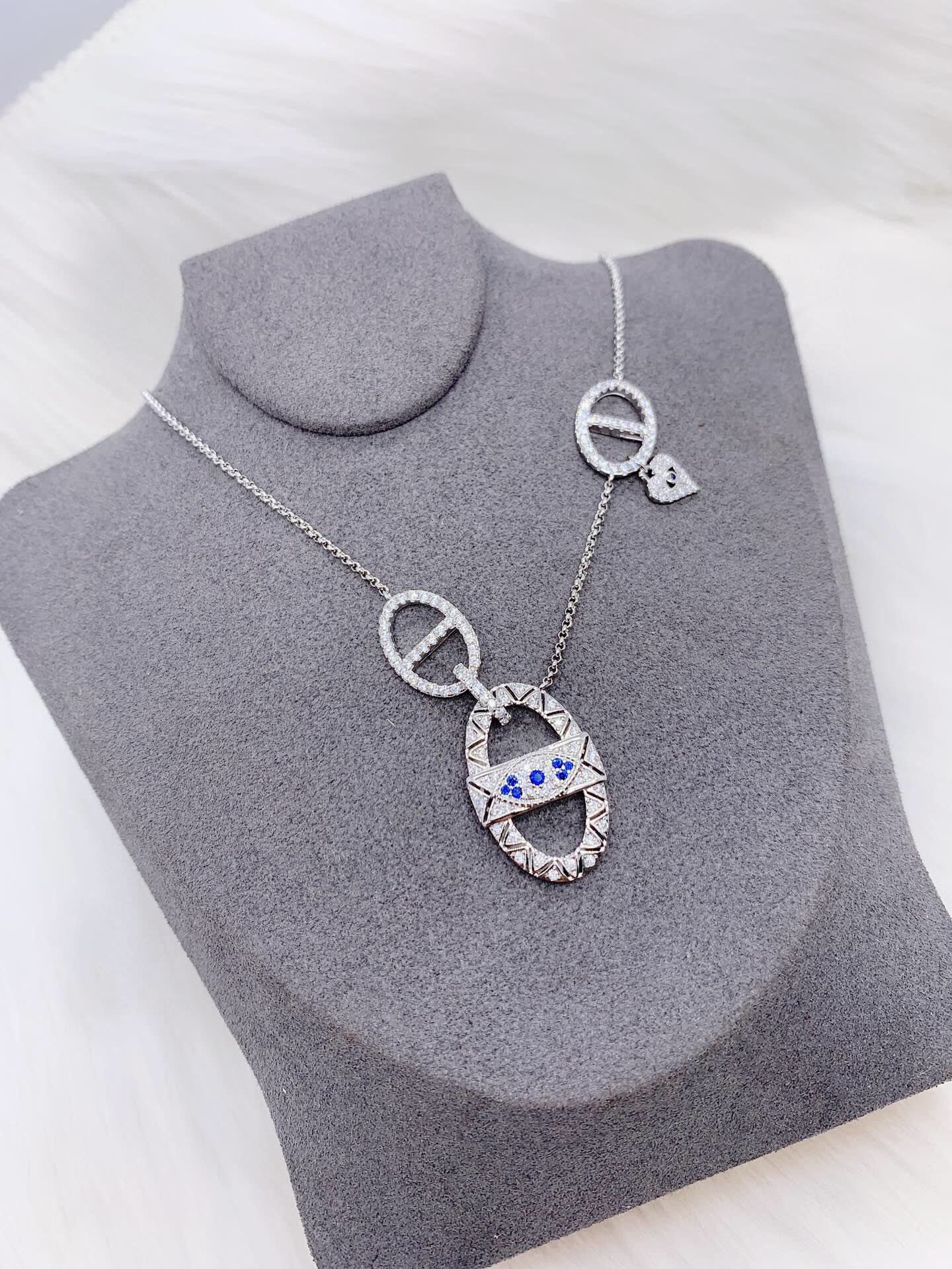 APM Monaco Silver Evil Eye Necklace with Diamond Accents